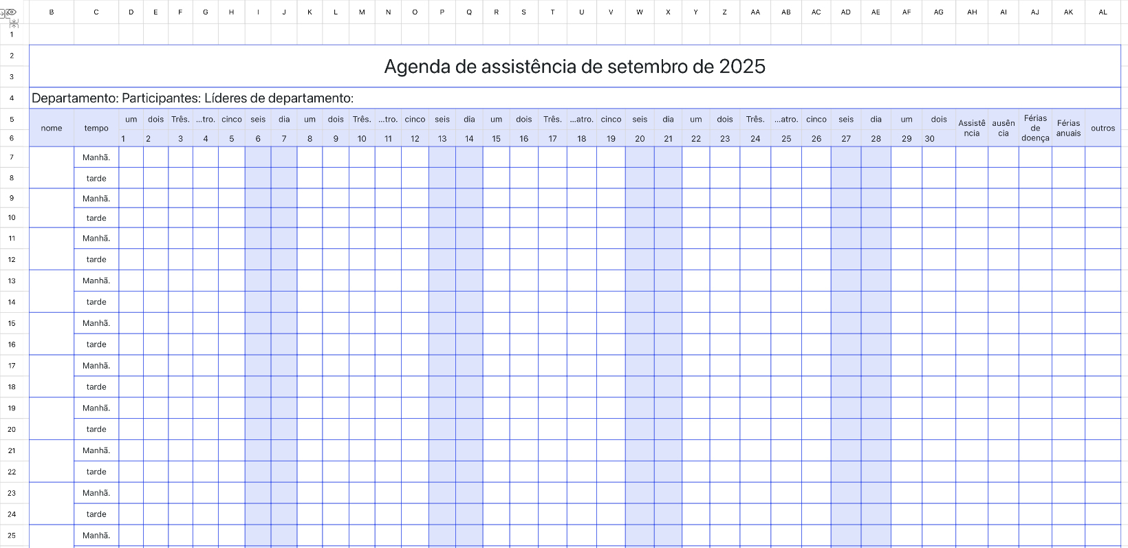 Agenda de assistência de setembro